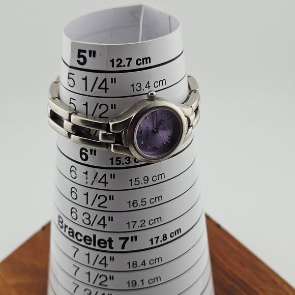 Fossil Silver Tone Purple Dial Watch Open Link Y2K Style Bracelet Band ES-9091 - Picture 7 of 7